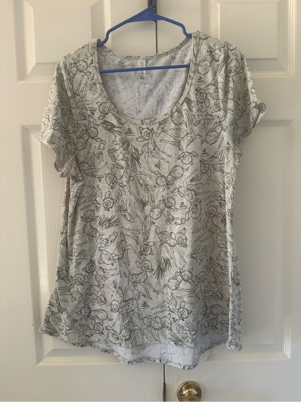 LuLaRoe Bambi Scoop Neck Tee in Light Gray with Black Floral Sketch